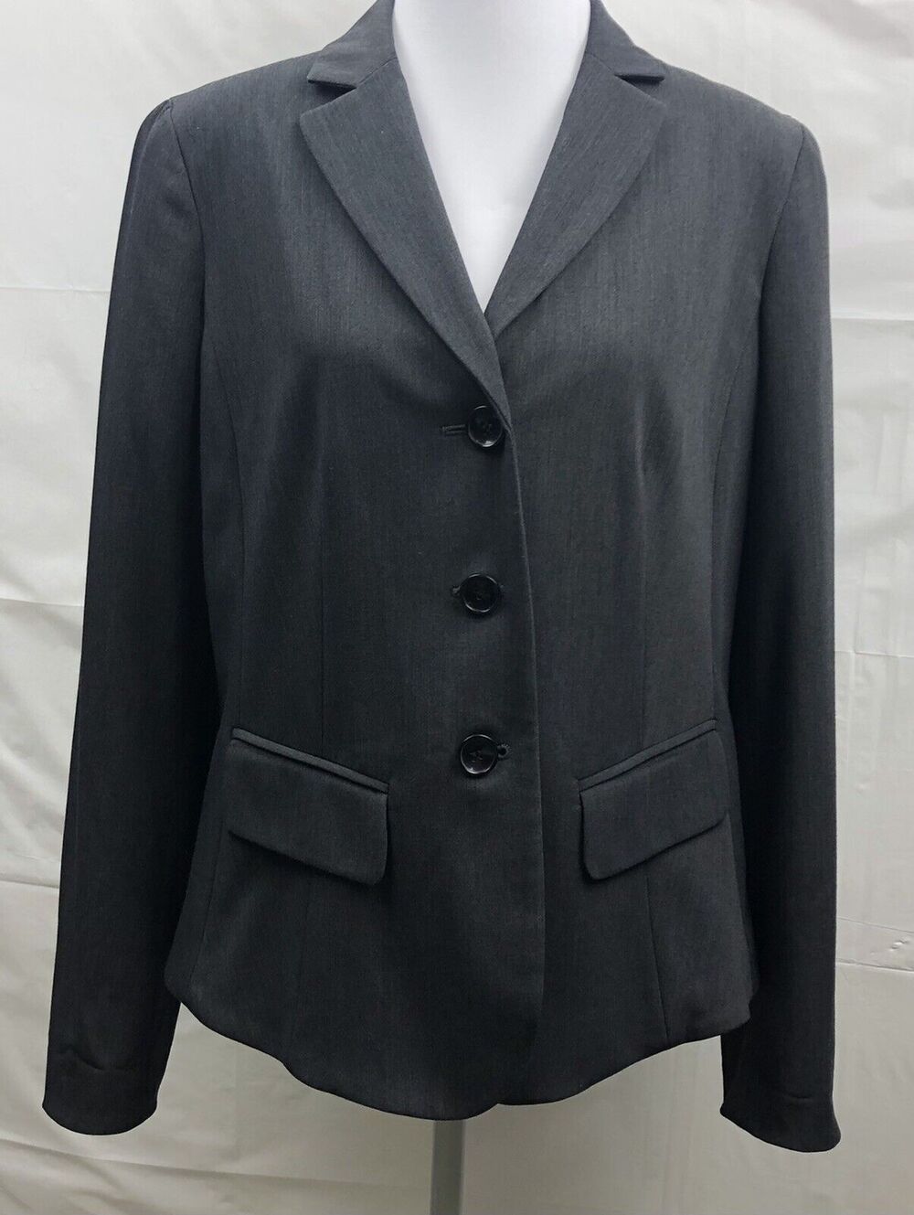 Evan Picone Blazer Women Size 10 Gray Stretch 3-Button Suit Coat Jacket Career